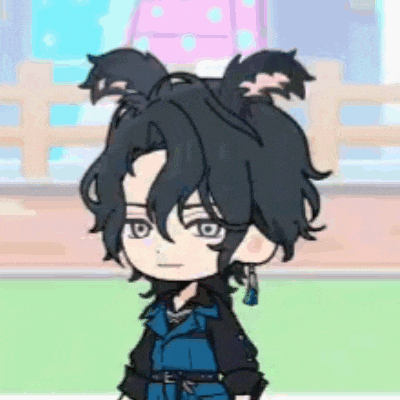 a cartoon character with long black hair and bunny ears is wearing a blue jacket and jumpsuit .