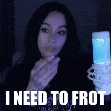 a woman in front of a microphone with the words i need to frot