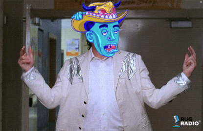 a cartoon of a man wearing a cowboy hat and a white jacket with the words duo radio on the bottom
