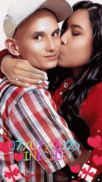 a pixelated image of a woman kissing a man on the cheek and the date 07/07/2022