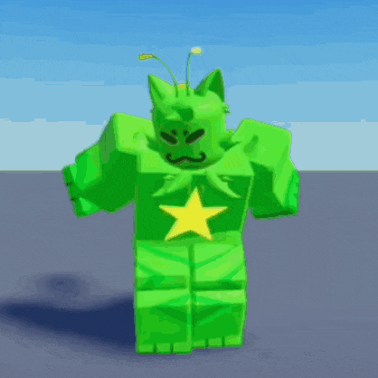 a green robot with a yellow star on it 's chest