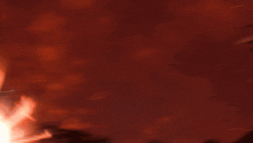 a computer generated image of a robot flying through a burning city
