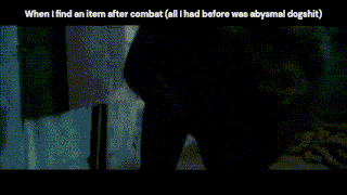 a black and white image with the words when i find an item after combat