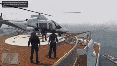 a video game screen shows a helicopter on a dock