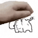 a person is holding a drawing of an elephant on their finger .