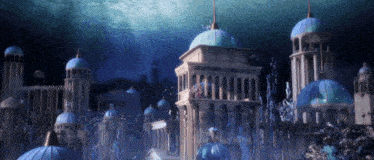 a city underwater with a sign that says ' atlantis ' on it