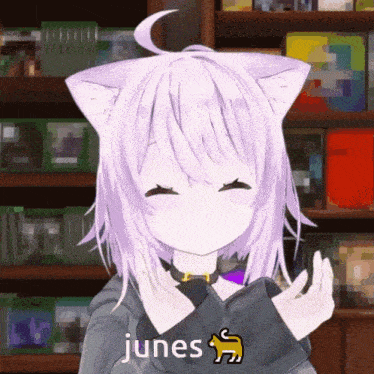 a girl with a cat ear and the word junes on the bottom
