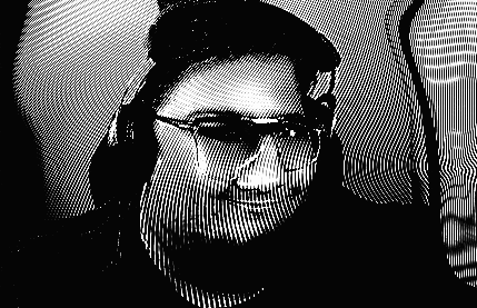 a black and white image of a man wearing headphones and glasses