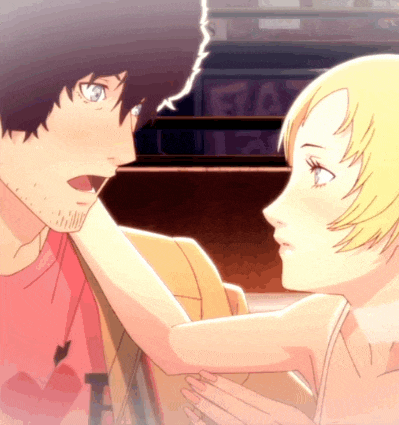 a man and a woman are looking at each other in a cartoon