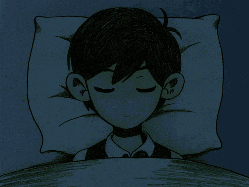 a black and white drawing of a boy sleeping in a bed
