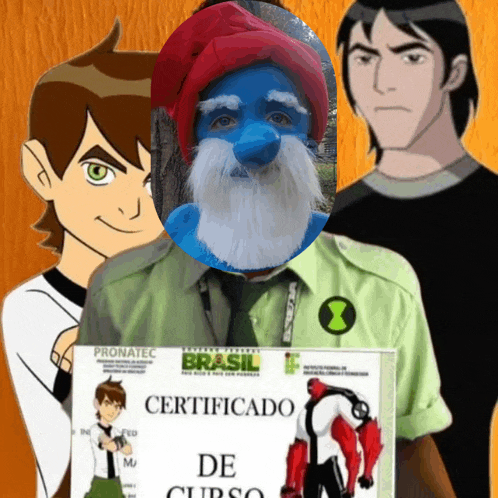 a group of cartoon characters including ben tennyson and a smurf