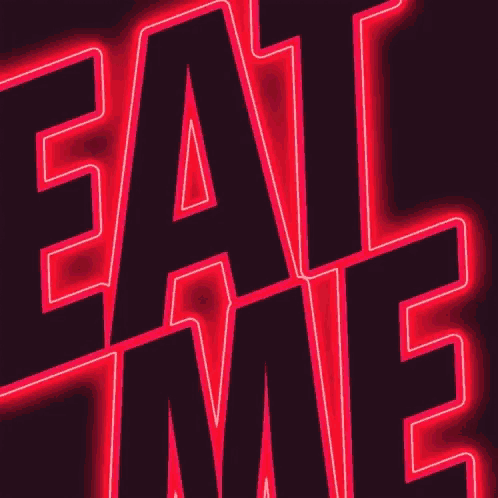 a neon sign that says eat me is lit up in red