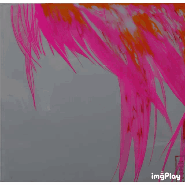 a painting of a woman 's face with pink hair and hearts on it
