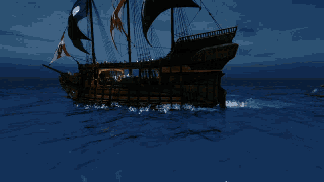 a man in a top hat holds a sword in front of a ship in the ocean