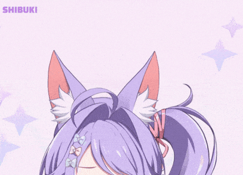 a drawing of a girl with purple hair and the word shibuki on the bottom right