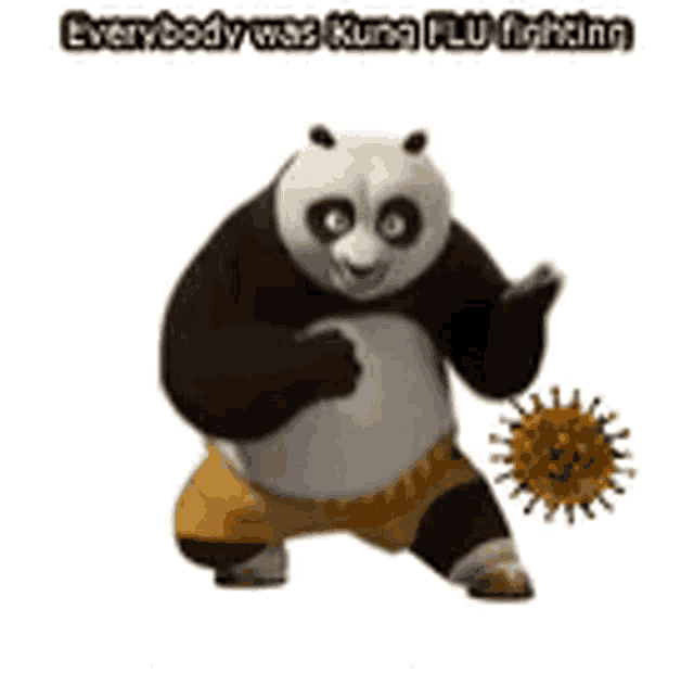 a panda bear from kung fu panda is holding a virus in his butt .