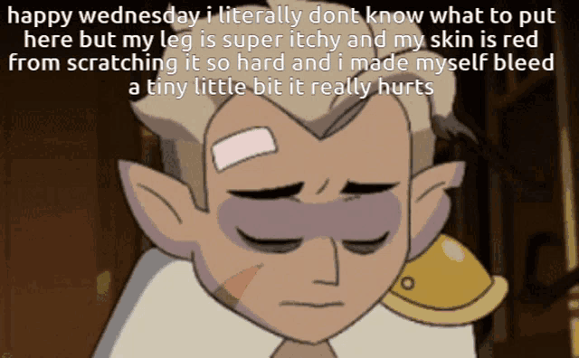 a cartoon of a man with a bandage on his leg says happy wednesday