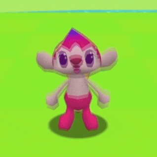 a cartoon character is standing on a green field with his arms outstretched .