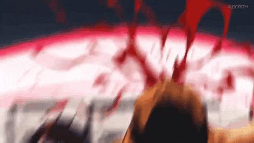 a close up of a person 's head with a red background and the word algorithm on the bottom