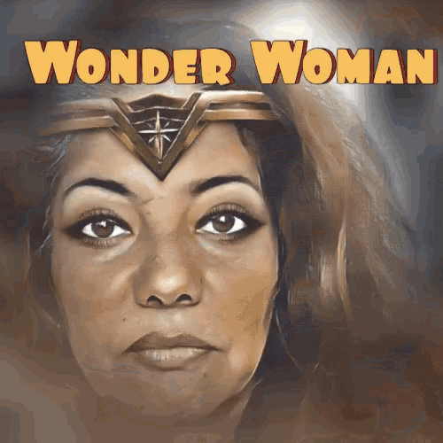a poster for wonder woman shows a woman wearing a crown on her head