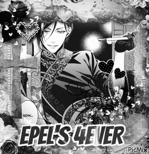 a black and white photo of a man holding a fan with the words " epels lever " on the bottom