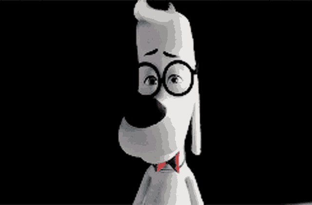 a cartoon character with glasses and a bow tie