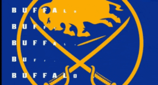 a logo for the buffalo sabres with a buffalo and two crossed swords