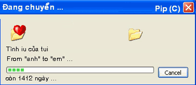 a computer screen with hearts on it and a cancel button