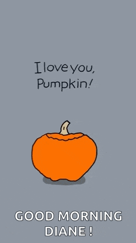 a cartoon of a pumpkin holding a sign that says i love you pumpkin