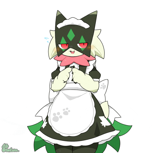 a cartoon drawing of a cat in a maid outfit