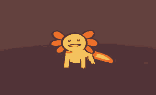 a cartoon drawing of an axolotl standing on a dark background