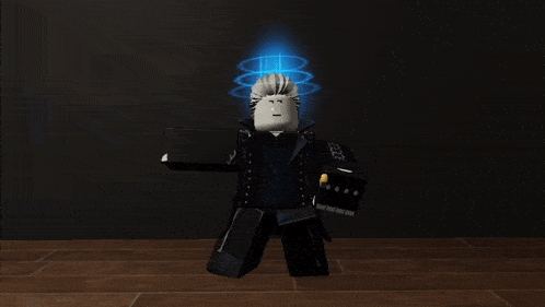 a cartoon character with a blue halo on his head