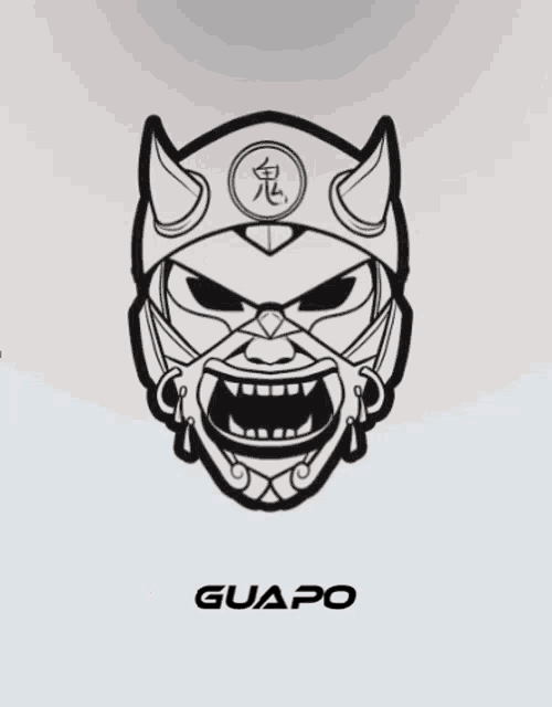 a black and white drawing of a devil with the word guapo below it