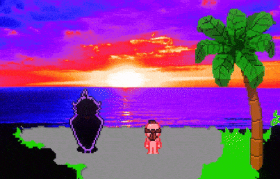 a pixel art of a sunset over the ocean