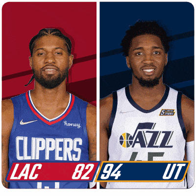 two basketball players for the clippers and jazz are shown