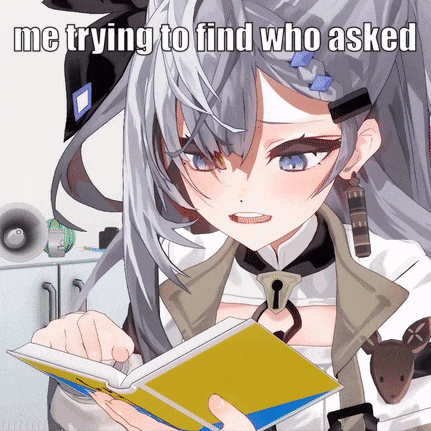 a cartoon girl reading a book with the words me trying to find who asked above her