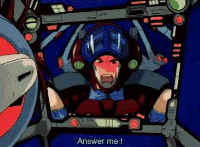a cartoon of a man in a space suit asking " answer me "