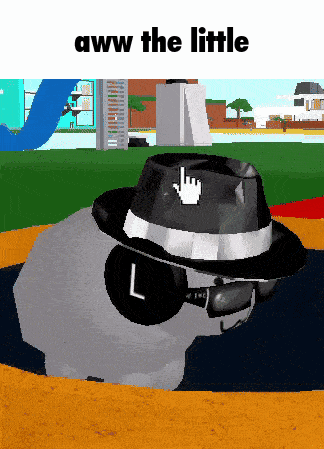 a cartoon character wearing a hat and sunglasses with the words aww the little below him