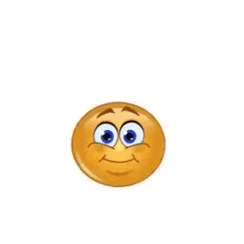 a smiley face with blue eyes is making a stop sign with his hand .