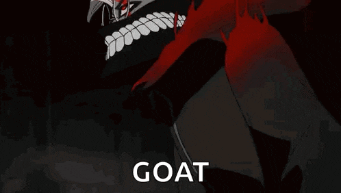 a cartoon of a monster with a skull on its head and the word goat on it .