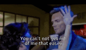 a pixelated image of a man and woman with the words " you can 't not get rid of me that easily " at the bottom