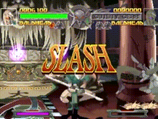 a screenshot of a video game with the word slash at the top