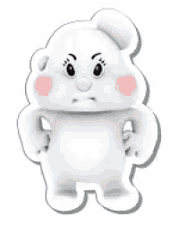 a cartoon character with a sad face is standing with his hands on his hips .