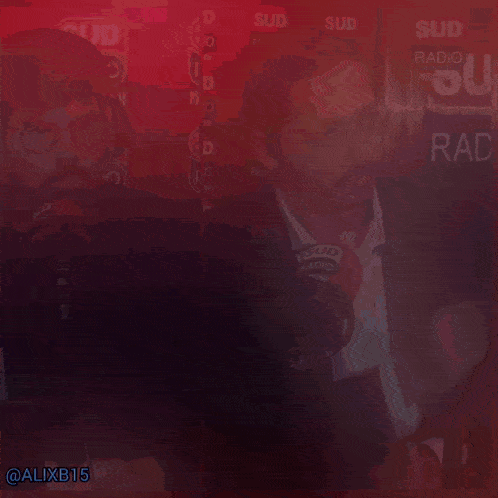 two men in front of microphones that say sud radio on them