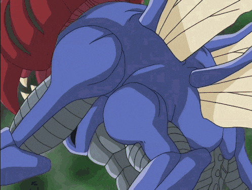 a cartoon drawing of a blue dragon with a light coming out of its tail