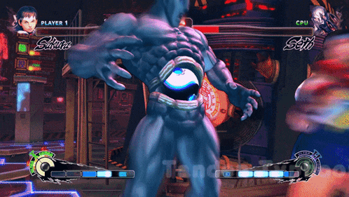 a video game is being played with a player 1 and a player 2 in the background