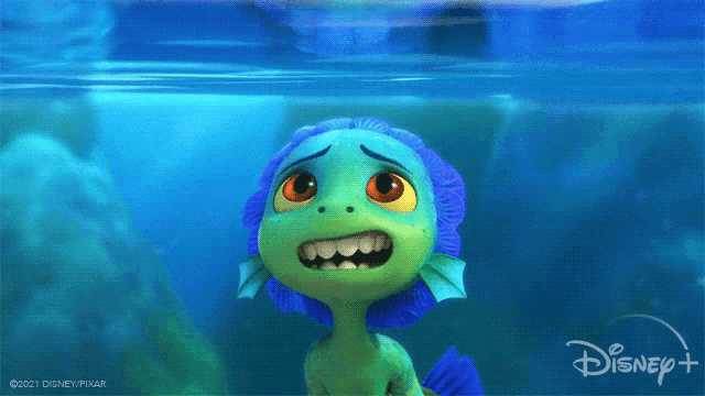 a cartoon character from disney pixar is underwater