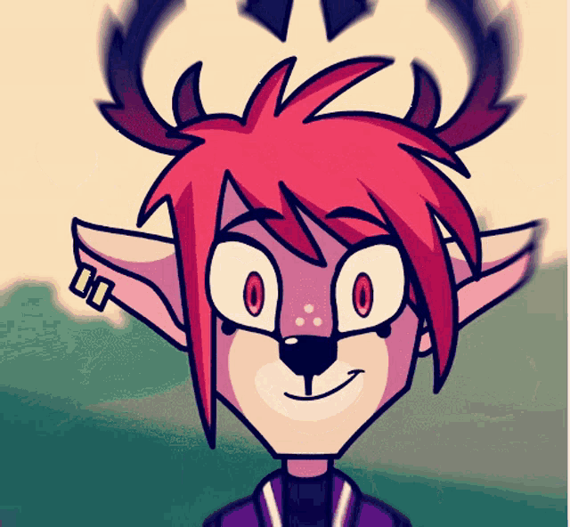 a cartoon of a deer with red hair and antlers