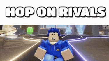 a picture of a roblox character with the words hop on rivals on the bottom