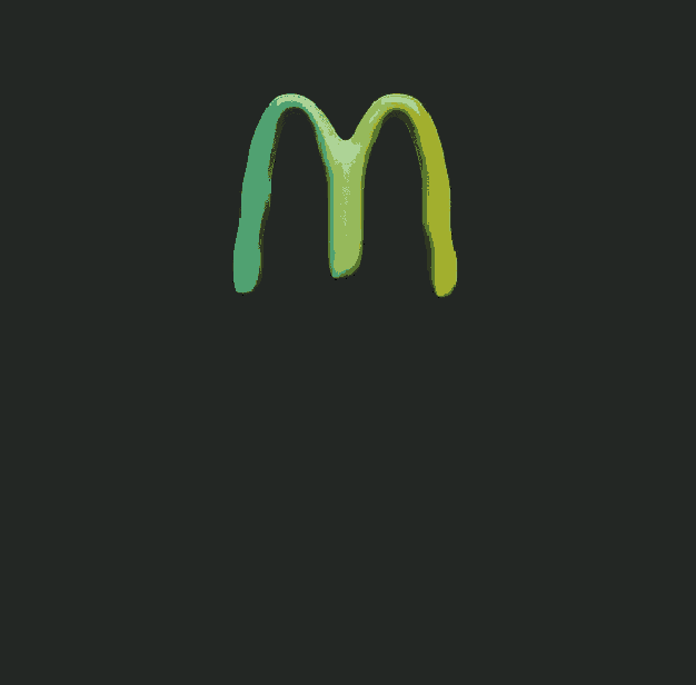 a green and yellow letter m is dripping on a dark background